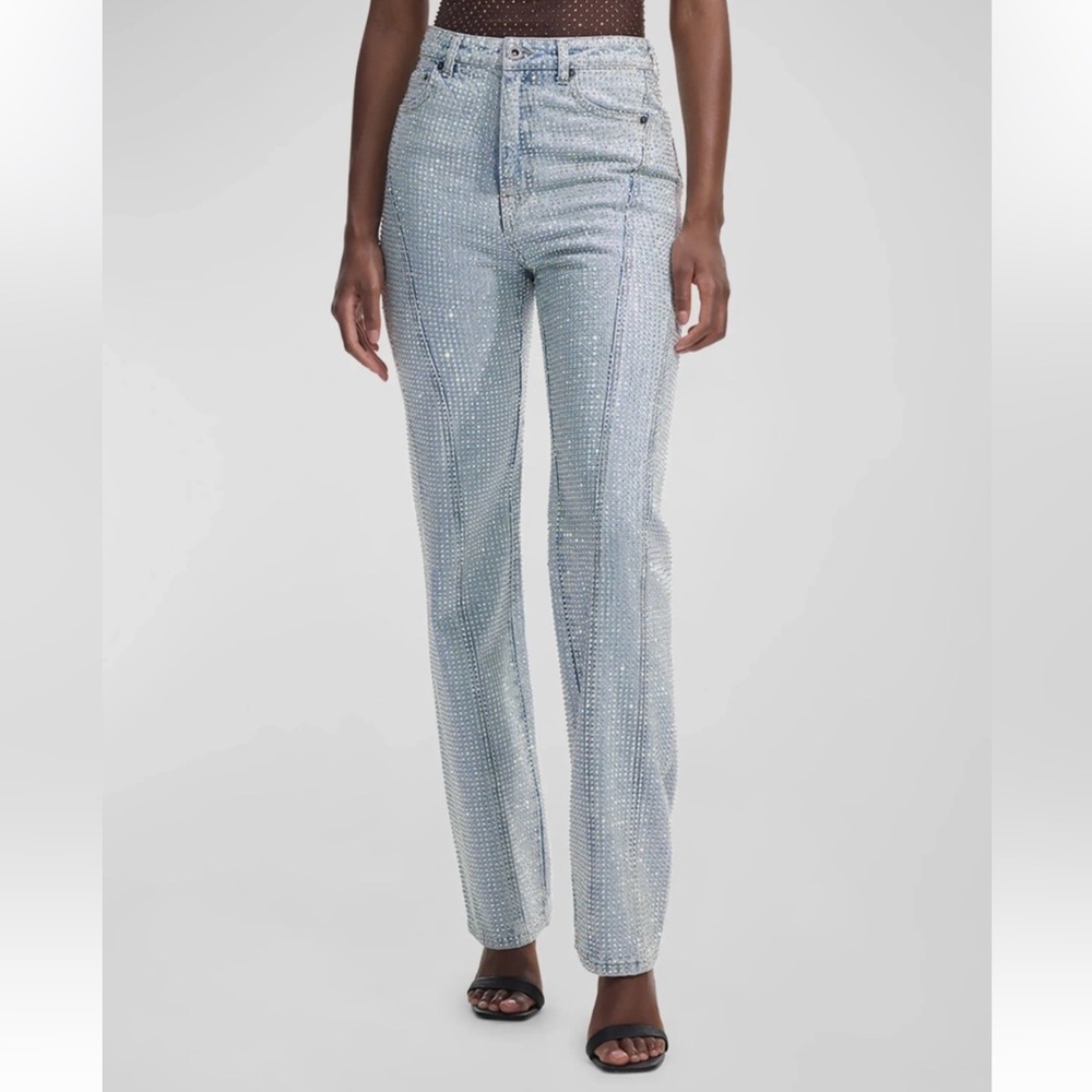 Self-Portrait Rhinestone Straight Leg Jeans (size 25)